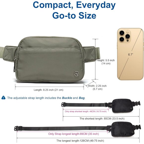 Large Lilac Purple Water-Resistant Nylon Travel Belt Bag with 5 Zipper Pockets - Picture 8 of 8